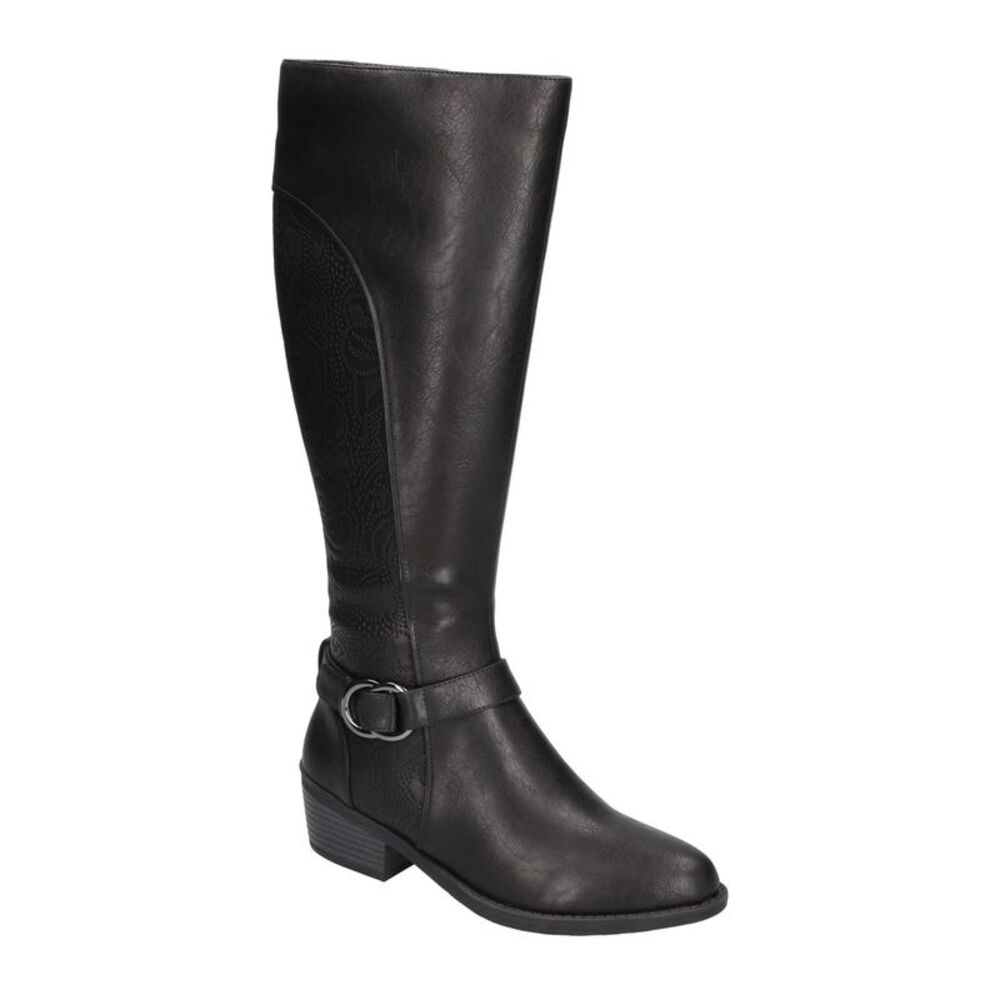 EASY STREET Womens Black Mixed Media Luella Round Toe Block Heel Riding Boot 8 M